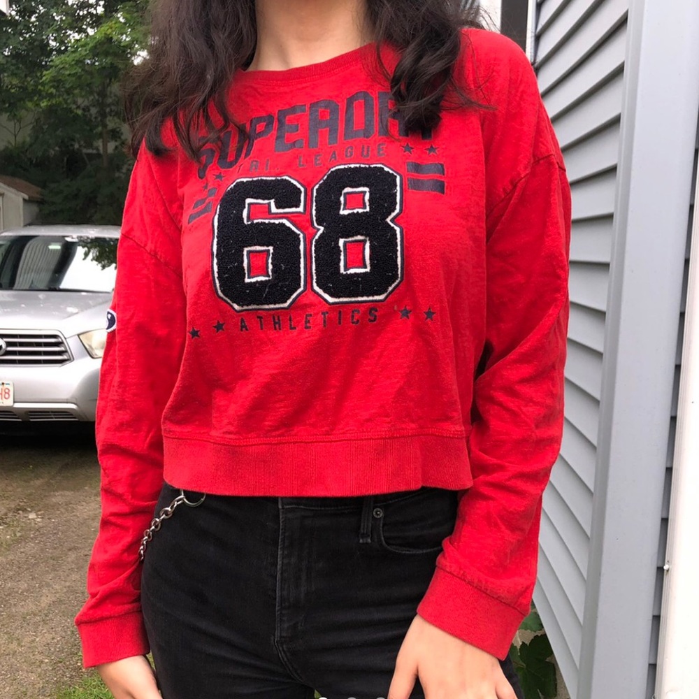 Black and red Superdry long sleeve crop-top.